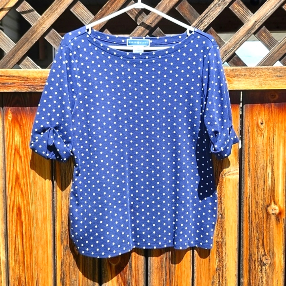 ⭐️Karen Scott Blue Polkadot Tee